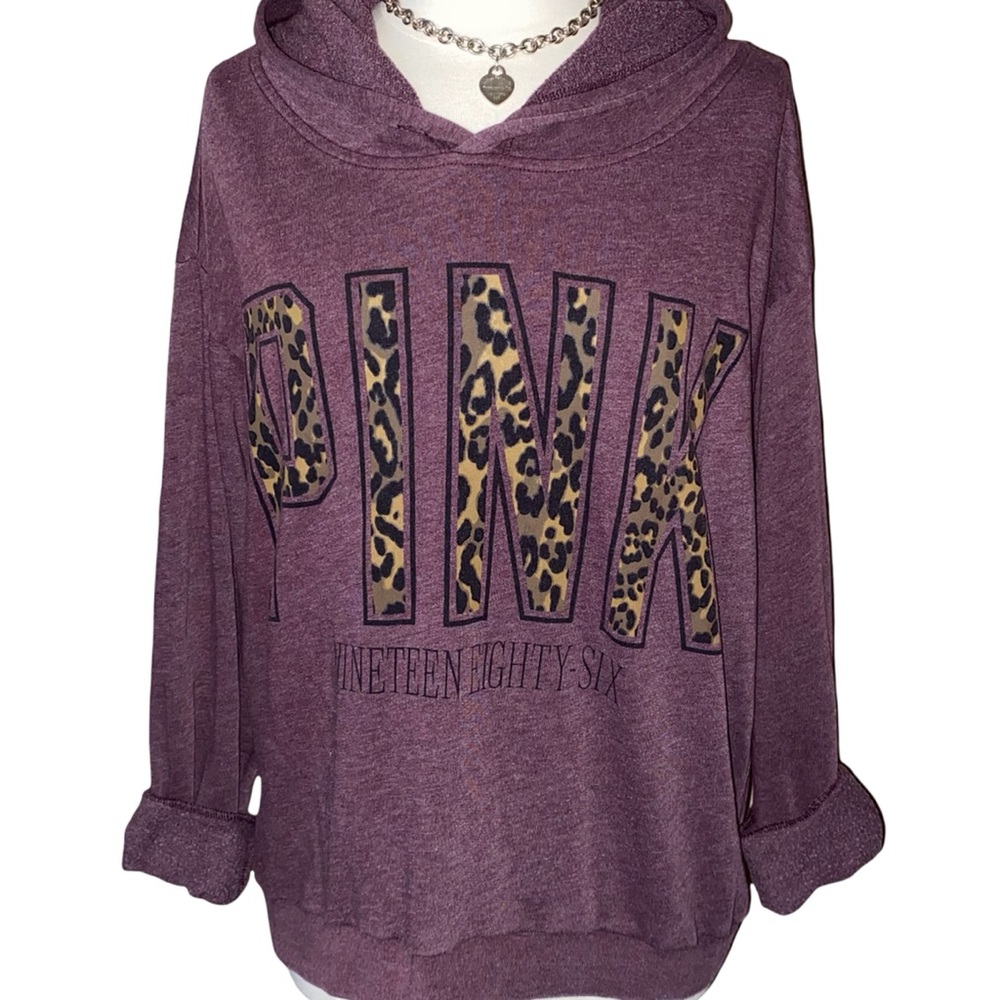 Victoria’s Secret PINK Plum Leopard Cheetah Print Logo Boyfriend Hoodie